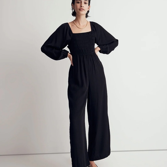 Lucie Tie-Back Long-Sleeve Jumpsuit in Star Jacquard - Picture 1 of 6